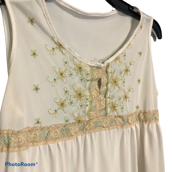 Vintage Satin Ivory Full Night Gown Embroidered No Tags Womens Medium - Picture 2 of 6
